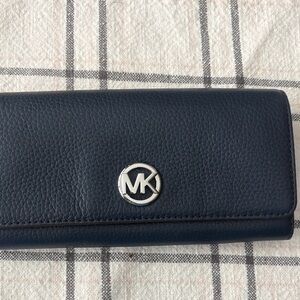 Michael Kors Navy Leather Wallet with Silver Logo